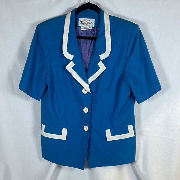 VINTAGE BLAZER BLIE AND WHITE - Picture 1 of 5